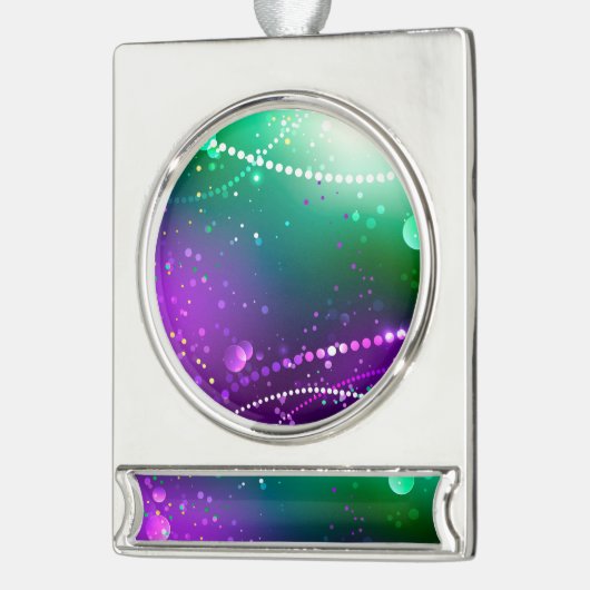 Mardi Gras Lila Hintergrund Banner-Ornament Silber (Links)