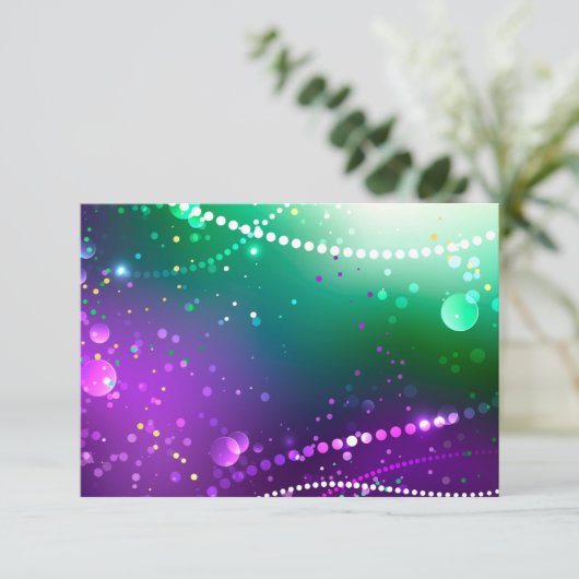 Mardi Gras Lila Hintergrund Dankeskarte (Stehend Vorderseite)