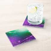 Mardi Gras Lila Hintergrund Glasuntersetzer (Schrägansicht)