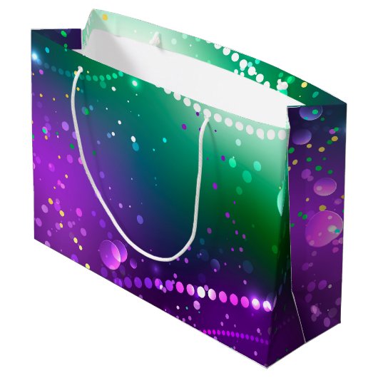Mardi Gras Lila Hintergrund Große Geschenktüte (Rückseite Schrägansicht)