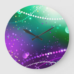 Mardi Gras Lila Hintergrund Große Wanduhr