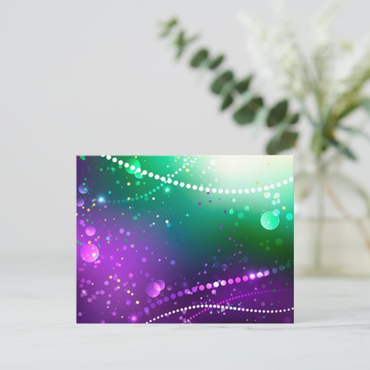 Mardi Gras Lila Hintergrund Karte (Stehend Vorderseite)