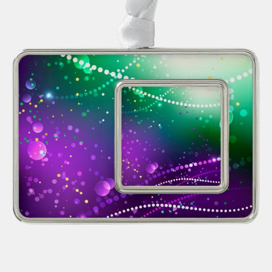 Mardi Gras Lila Hintergrund Rahmen-Ornament Silber (Vorderseite)