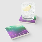 Mardi Gras Lila Hintergrund Steinuntersetzer (Seitenansicht)