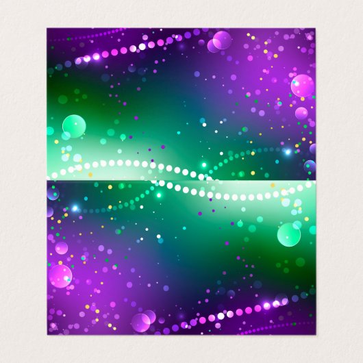 Mardi Gras Lila Hintergrund Visitenkarten (Außenseite Aufgefaltet)