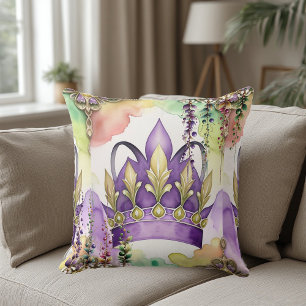 Mardi Gras Lila-Krone Grün & Gold Aquarell  Kissen