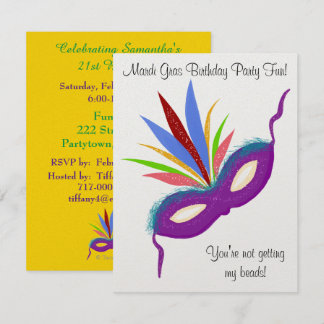 Mardi Gras Lila Mask Geburtstagsparty Spaß Einladung