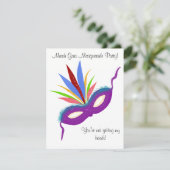 Mardi Gras Lila Mask Masquerade Ball Einladung (Stehend Vorderseite)