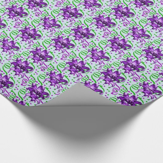 Mardi Gras Lila Maske mit Confetti Geschenkpapier (Ecke)