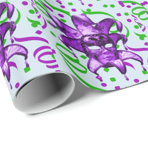 Mardi Gras Lila Maske mit Confetti Geschenkpapier