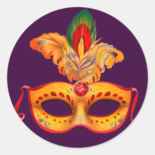Mardi gras, lila Maskerade Runder Aufkleber (Vorderseite)