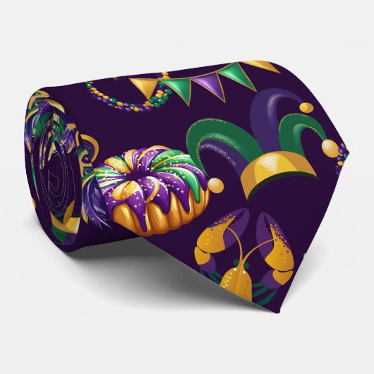 Mardi Gras Lila Muster Krawatte (Gerollt)