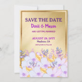 Mardi Gras Lila und Gold | Soft Lila Floral Save The Date (Vorderseite)