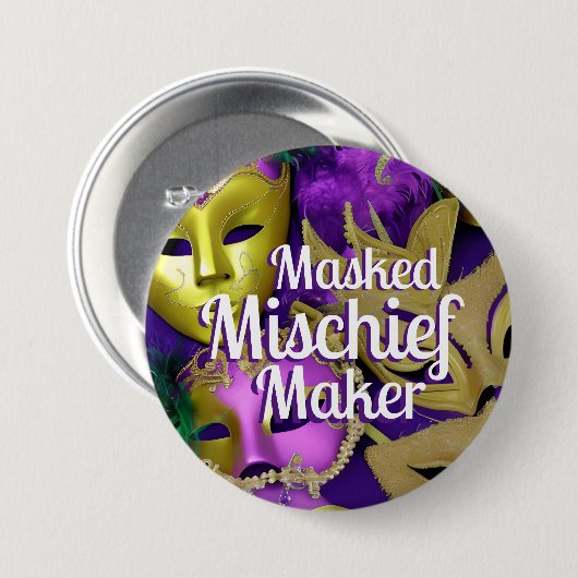 Mardi Gras Lila und Goldmasquerade Masqueras Button (Vorne & Hinten)