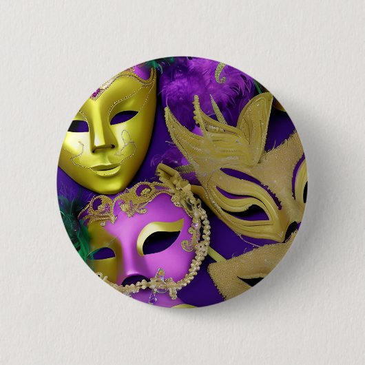 Mardi Gras Lila und Goldmasquerade Masqueras Button (Vorderseite)