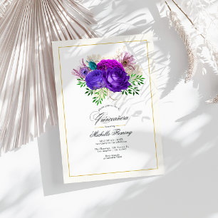 Mardi Gras Lila und Hot-Pink Floral Quinceñera Einladung