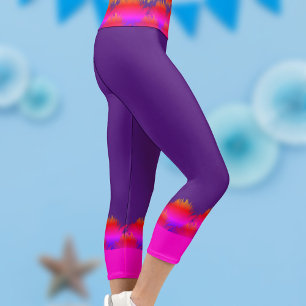 Mardi Gras Lila und rosa Feathers Capri Leggings