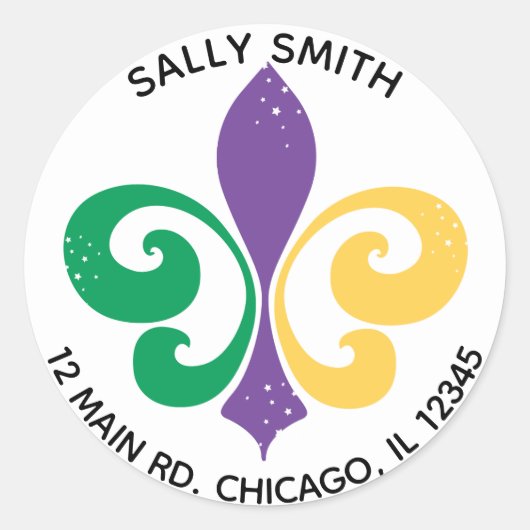 Mardi Gras Lilie Adressetikett Runder Aufkleber (Vorderseite)