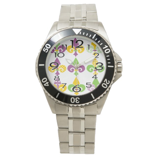 Mardi Gras Lilie Armbanduhr (Vorderseite)