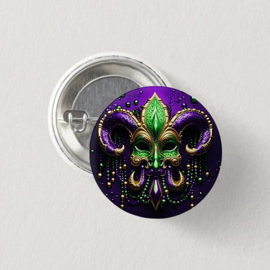 Mardi Gras Lilie Design Button (Vorne & Hinten)
