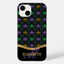Mardi Gras Lilie Imitats Glitzer Monogram Case-Mate iPhone 14 Hülle