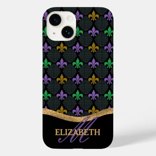 Mardi Gras Lilie Imitats Glitzer Monogram Case-Mate iPhone Hülle (Rückseite)