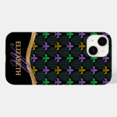 Mardi Gras Lilie Imitats Glitzer Monogram Case-Mate iPhone Hülle (Rückseite (Horizontal))