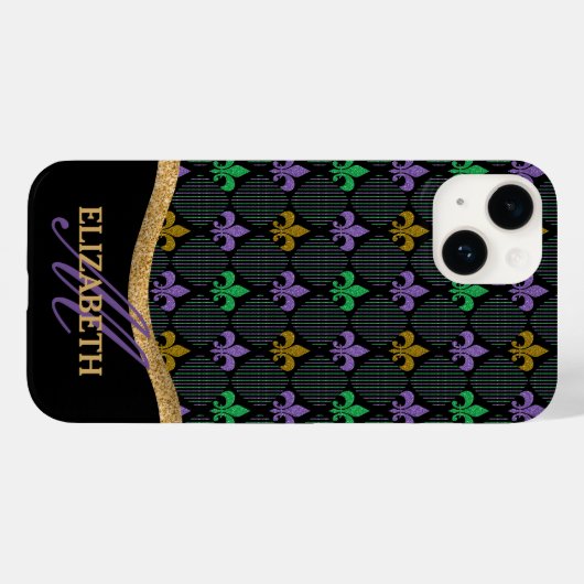 Mardi Gras Lilie Imitats Glitzer Monogram Case-Mate iPhone Hülle (Rückseite (Horizontal))