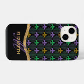 Mardi Gras Lilie Imitats Glitzer Monogram iPhone Hülle (Rückseite (Horizontal))