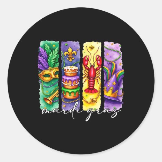 Mardi Gras Lilie Mask King Cake Crawfish Lo Runder Aufkleber (Vorderseite)