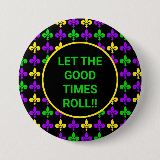 Mardi Gras Lilie Muster Benutzerdefinierter Text Button (Vorderseite)