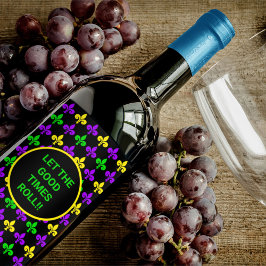 Mardi Gras Lilie Muster Benutzerdefinierter Text Weinetikett