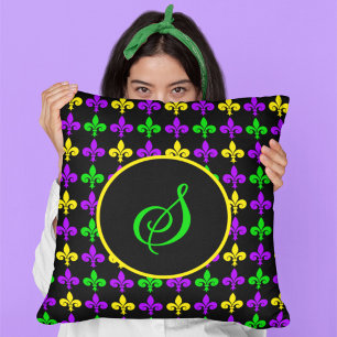 Mardi Gras Lilie Muster Custom Monogram Kissen