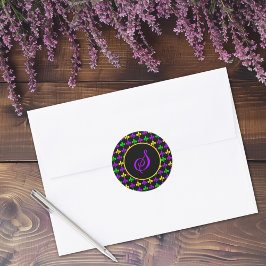 Mardi Gras Lilie Muster Custom Monogram Runder Aufkleber