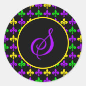Mardi Gras Lilie Muster Custom Monogram Runder Aufkleber (Vorderseite)