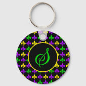 Mardi Gras Lilie Muster Custom Monogram Schlüsselanhänger (Vorderseite)