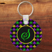 Mardi Gras Lilie Muster Custom Monogram Schlüsselanhänger (Vorderseite)
