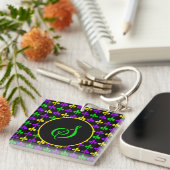 Mardi Gras Lilie Muster Custom Monogram Schlüsselanhänger (Vorderseite rechts)