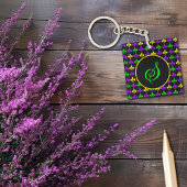 Mardi Gras Lilie Muster Custom Monogram Schlüsselanhänger