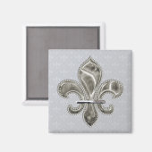Mardi Gras Lilie Pattern in Grau Magnet (Vorderseite/Rückseite)