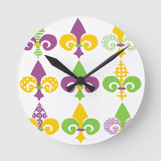 Mardi Gras Lilie Runde Wanduhr (Vorderseite)