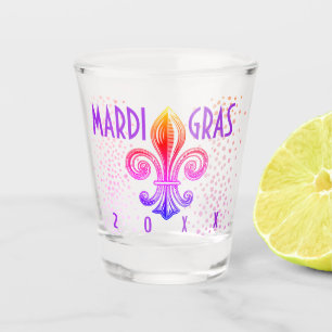 Mardi Gras Lilie Typografie Lila Pink Schnapsglas