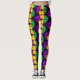 Mardi Gras Lip Coll Kiss Pattern Karneval Party Leggings