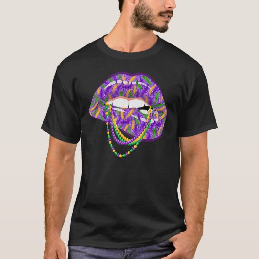 Mardi Gras Lips Fleur De Lys Fat Tuesday Parade T-Shirt (Vorderseite)