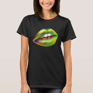Mardi Gras Lips Green Purple & Gold  1 T-Shirt