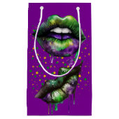 MARDI GRAS LIPS IN LILA GOLD GRÜNEN KLEINE GESCHENKTÜTE (Vorderseite)