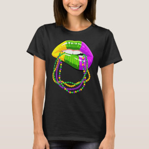 Mardi Gras Lips Queen Beads Outfit für Damen Carni T-Shirt