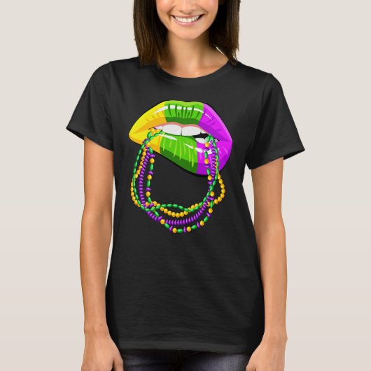 Mardi Gras Lips Queen Beads Outfit für Damen Carni T-Shirt (Vorderseite)