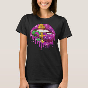 Mardi Gras Lips Queen Carnival Lila & Gold Fleur T-Shirt