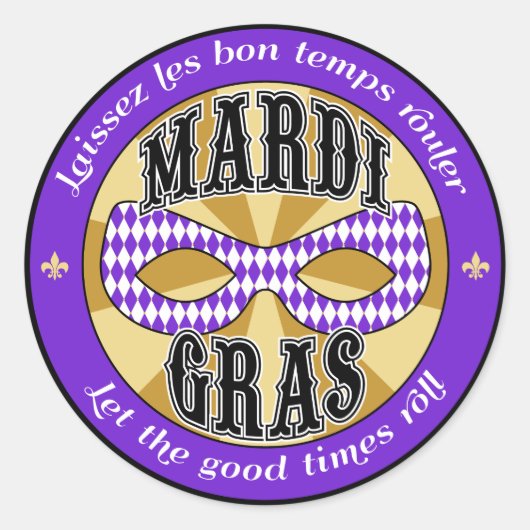 Mardi Gras-Logo Runder Aufkleber (Vorderseite)